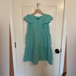 Hanna Andersson Muslin Cotton Teal Tiered Dress Girls Size 8